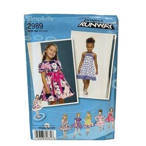 Simplicity 2989 Girls Dress Sewing Pattern Size AA 1-3 Project Runway